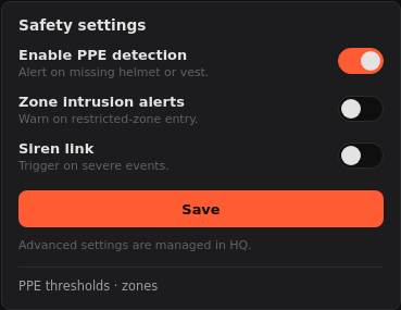 Safety settings